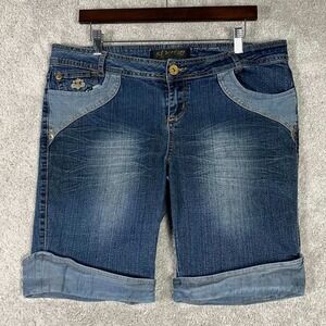 Y2K Dercon Womens Blue Denim Bermuda Shorts Size 16W Cuffed Distressed Pocket